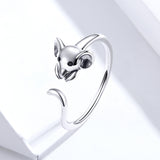 S925 sterling silver oxidized ring cute mouse ring
