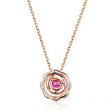 Rose Gold Red CZ Flower Pendant Necklace