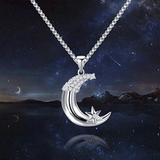 925 Sterling Silver Cubic Zirconia Star crescent Moon Necklace for Women or Girls