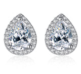Pave Setting Pear Shape Stud Earrings 925 Sterling Silver Clear Cubic Zirconia Jewelry
