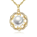 yellow gold plating flower zircon necklace freshwater pearl pendant fashion sterling silver