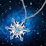 Frozen Snowflake Necklace Rotatable Women Six-Petal Pendant Necklace Platinum Plated 925 Sterling Silver Snow Flake Necklace with Shiny Blue and White Cubic Zirconia