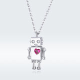 S925 Sterling Silver Love Robot Pendant Necklace White Gold Plated Zircon Necklace
