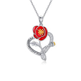 Red Poppy Flower Heart Pendant Necklace