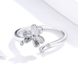S925 sterling silver three leaf grass ring white gold plated zircon brushed ring