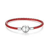 925 Sterling Silver Red Beautiful Leather Rope Charm Bracelet Precious Jewelry For Women