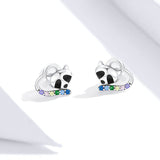 Genuine 925 Sterling silver Enamel Raccoon Studs Earrings for Women Heart-shape Ear Stud Wedding Statement Jewelry