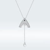 S925 Sterling Silver Shark Pendant Necklace White Gold Plated Zircon Necklace