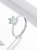 925 Sterling Silver Colorful Opal Unicorn Adjustale Finger Ring Fashion Jewelry For Gift