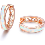 925 Sterling Silver Opal Huggie Hoop Earrings For Women