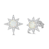 October Birthstone Sterling Silver Created Fire Opal Starburst Stud Earrings Cubic Zirconia CZ Small Dainty hypoallergenic Earrings Fine Jewelry for Women