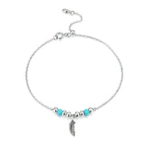 925 Sterling Silver Vintage Feather With Beads Chain Bracelet Precious Jewelry For Women