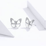 925 Sterling Silver Jewelry White Enamel Butterfly Stud Earrings for Women 925 Sterling Silver Pins Mode Female Oreilles