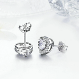 925 Sterling Silver Double Heart Love Stud Earrings for Women Clear CZ Silver Earrings Jewelry