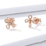 925 Sterling Silver Jewelry Rose Gold Color Auspicious Knot Stud Earrings for Women Anti-allergy Jewelry