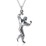Silver StrongMan Bodybuilding Pendant Necklace Jewelry Men