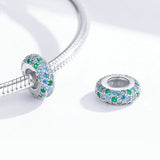 925 Silver Stopper CZ Charm with Silicone Bead for Women Original Charm Bracelets Blue CZ Fine Jewelry