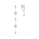 Enamel Pink Flower Long Drop Earrings