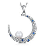 Moon Created Sapphire Pearl Pendant Necklace