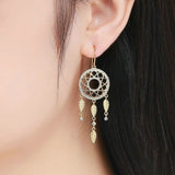 High Quality 925 Sterling Silver Dream Catcher Gold Color Long Drop Earrings for Women Wedding Engagement Jewelry