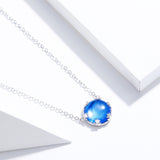 S925 Sterling Silver Ocean Heart Pendant Necklace White Gold Plated and Blue White Glass Necklace