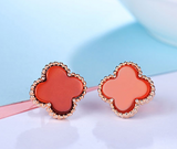 Four-leaf clover earrings  red agate zircon  925 sterling silver earrings female temperament earrings