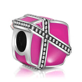 Gift Box Jewelry Beads Silver Enamel Pink Color Wholesale Beads