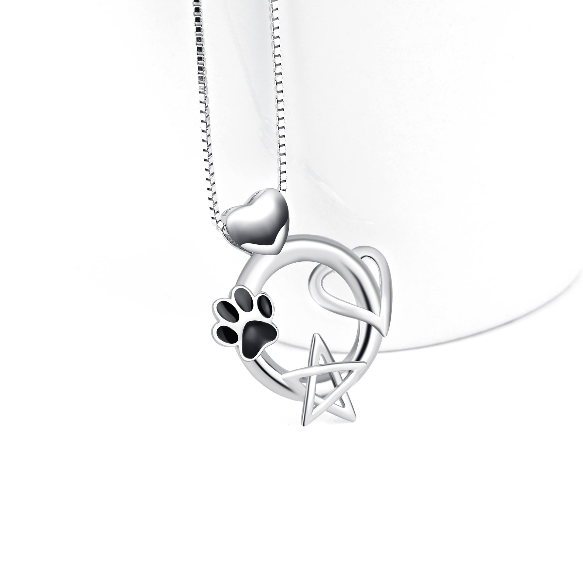Claw Print Necklace Five Point Star Hollow Circle Silver Necklace