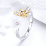 925 Sterling Silver Adjustable Bee And Honey Flower Sweet Wish Finger Rings for Women Party Silver Jewelry
