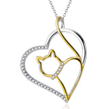Silver Heart & Cat Pendant Necklaces Fashion Charms Jewelry
