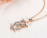 Rose Gold plated Owl blue birthstone zircon Pendant Necklace S925 Sterling Silver jewerly