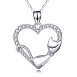 Sleep Cat Necklace Heart Loving Trendy Silver Necklace