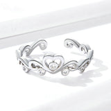925 Sterling Silver Heart Crown Adjustable Finger Rings for Women Vintage Wedding Engagement Statement Jewelry