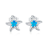 925 Sterling Silver Blue Opal Starfish Stud Earrings Precious Jewelry For Women
