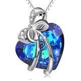 Heart-shaped bow knot blue dazzling light crystal necklace butterfly jewelry