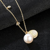 Semi-spherical  pearl cubic zirconia  sterling silver necklace pendant beautiful novel clavicle chain