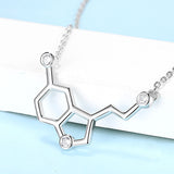 925 Sterling Silver Chemical Formula Pendant Chain Zircon Serotonin Molecular Structure Necklace For Women
