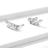 925 Sterling Silver Wheat Ears Design Shape Stud Earrings Precious Jewelry For Women