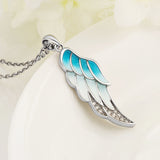 925 Sterling silver angel's wing chain pendant necklace with gradient blue enamel diy fashion jewelry making for women gift