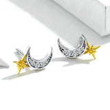 Moon and Stars Stud Earrings for Women Authentic 925 Sterling Silver Luxury Anti-allergy Jewelry Gifts for Girl