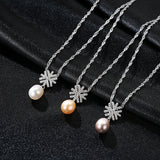 Snowflake cubic zircon  freshwater pearl  pendant necklace fashion for best friend