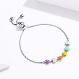 S925 sterling silver white gold plated Epoxy rainbow heart bracelet