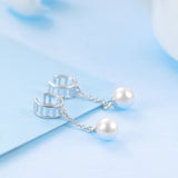 Pearl Clip Long Chain Tassel Earrings Beautiful Shell Pearl Silver Earrings