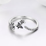 S925 Sterling Silver Star Wish Ring Oxidized Zircon Ring