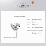 925 Sterling Silver Exquisite Heart shape Butterfly Charm For Bracelet  Fashion Jewelry For Women