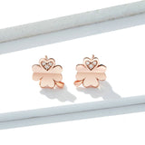 Four-Leaf Clovers Stud Earrings for Women Rose Gold Color 925 Sterling Silver Wedding Jewelry for Kid Anti-allergy