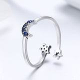 S925 Sterling Silver Bright Star Moon Ring Oxidized cubic zirconia ring