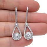 Women's 925 Sterling Silver Cubic Zirconia Bridal Tear Drop Hook Dangle Earrings Clear