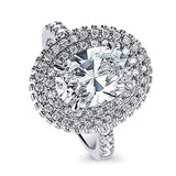 Rhodium Plated Sterling Silver Oval Cut Cubic Zirconia CZ Statement Halo Engagement Ring