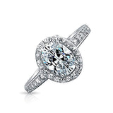 Vintage Style 2CT Oval Solitaire Halo AAA CZ 925 Sterling Silver Promise Engagement Ring For Women Thin Pave Band